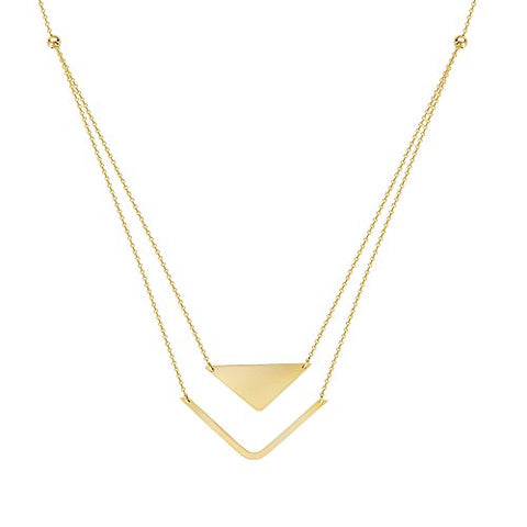 14k Yellow Gold Triangle Bar Double Layered Necklace