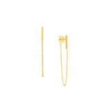 Front Back Chain Staple Bar Earrings 14k Yellow Gold
