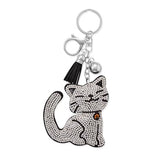 Kitty Cat Bag Charm Keychain with Crystals, Tassel, and Ball