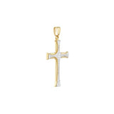 14k Two-Tone Yellow and White Gold with Diamond Cut Design Cross Pendant