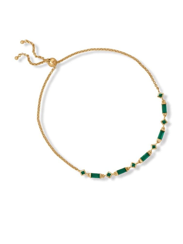 Bolo Bracelet with Green Cubic Zirconia Gold-plated Sterling Silver
