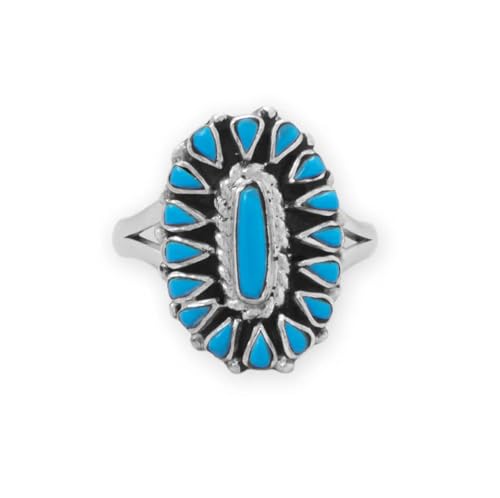 Reconstituted Blossoming Turquoise Ring Sterling Silver - Handmade