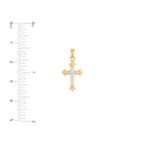 14k white and Yellow Two-Tone Gold Cross Necklace with Fleuree Design Reversible with 18-inch Chain