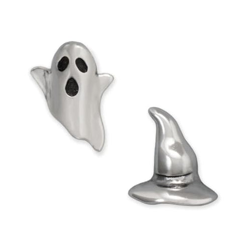 Halloween Ghost and Witch Hat Stud Earrings Sterling Silver