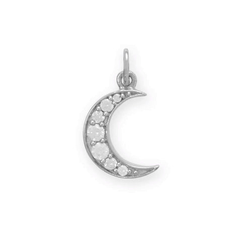 Crescent Moon Charm with Cubic Zirconia Sterling Silver
