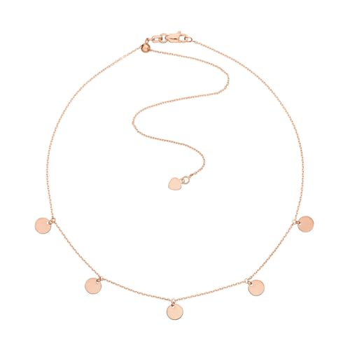 14k Rose Gold Choker Necklace with Dangle Disks Adjustable Length
