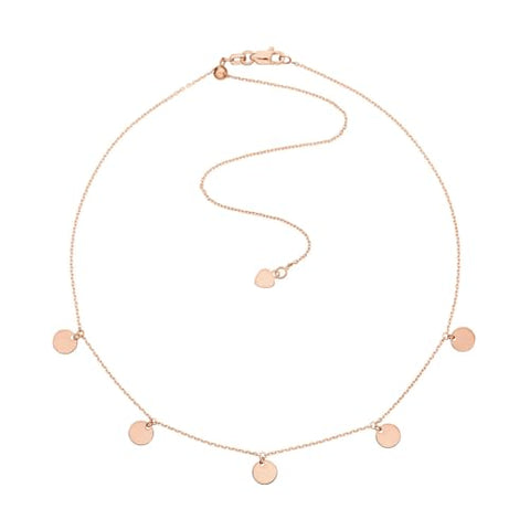 14k Rose Gold Choker Necklace with Dangle Disks Adjustable Length