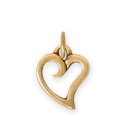 AzureBella Jewelry Wild Heart Charm Outline Stylized Gold-plated Sterling Silver