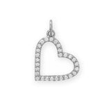Sterling Silver Angled Heart Charm with Cubic Zirconia Outline