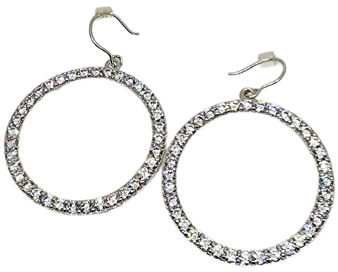 Pave Cubic Zirconia Circle Hoop Earrings Rhodium on Sterling Silver - Nontarnish