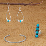 Sterling Silver Teardrop Dangle Earrings with Reconstituted Turquoise, Cultured Freshwater Pearls, and Liquid Silver Beads - Made in the USA