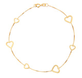 Box Chain Large and Small Heart Bracelet Station Style 14k Yellow Gold