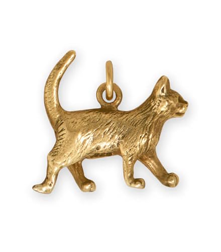 AzureBella Jewelry Walking Kitty Cat Charm 3D Gold-plated Sterling Silver