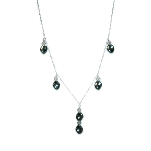 Imitation Crystal Wave Pearl Necklace Sterling Silver Y Style