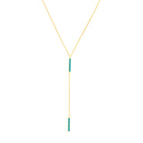 14k Yellow Gold Bar Necklace with Simulated Nano Turquoise Adjustable Length