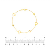 Box Chain Large and Small Heart Bracelet Station Style 14k Yellow Gold