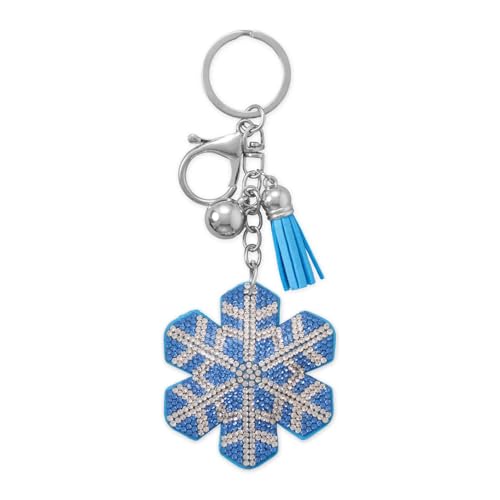 Snowflake Bag Charm Keychain with Crystals, Tassel, and Ball