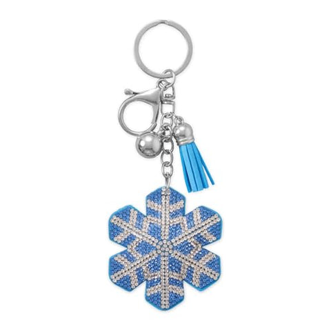 Snowflake Bag Charm Keychain with Crystals, Tassel, and Ball