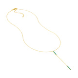 14k Yellow Gold Bar Necklace with Simulated Nano Turquoise Adjustable Length
