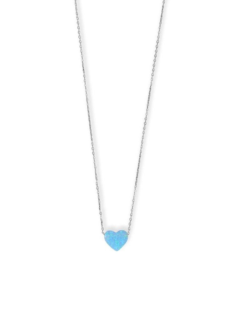 Blue Opal Heart Necklace Sterling Silver Adjustable Length