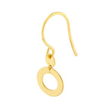 14K Yellow Gold Earrings High Polish Open Circle and Disk Dangle