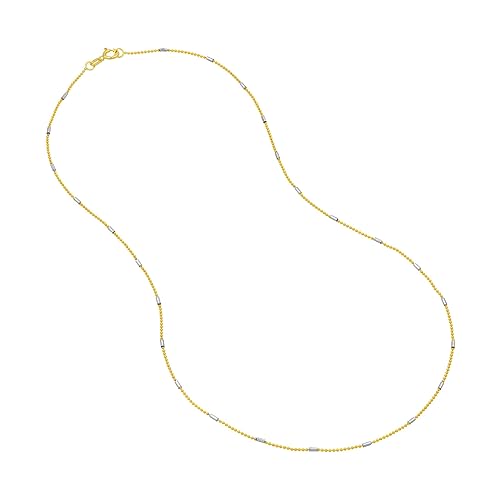 14k Two-Tone White and Yellow Gold Barrel Saturn Chain Necklace