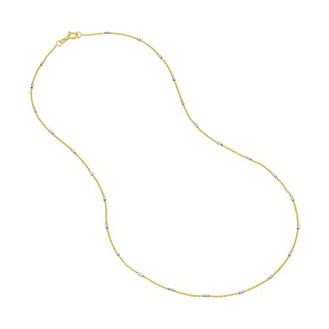 14k Two-Tone White and Yellow Gold Barrel Saturn Chain Necklace