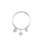 14k White Gold Dangle Charm Ring with Diamonds and Various Shapes