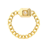 14k Yellow Gold Curb Chain Ring with Genuine Diamond, size 8