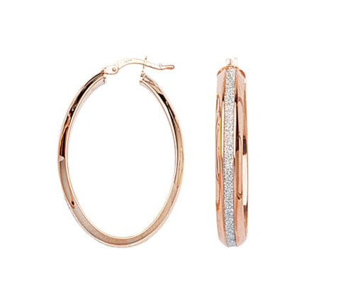 Rose Gold Plated Silver Glitter Laser Cut Hoop Earrings