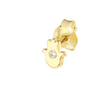 14k Yellow Gold Hamsa Hand Stud Earrings with Genuine Diamond