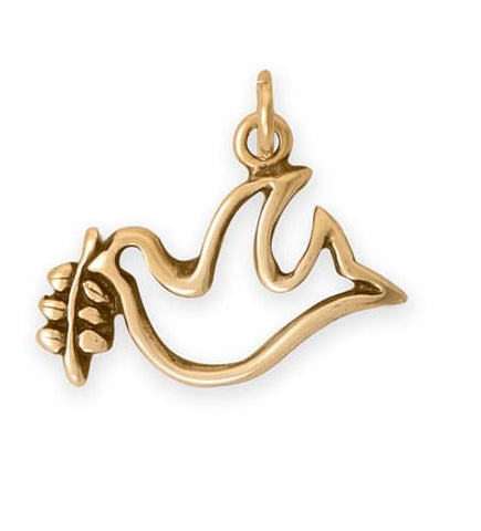 AzureBella Jewelry Dove with Olive Branch Outline Peace Charm - Gold or Silver