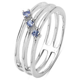 AzureBella Jewelry Genuine Tanzanite Stacked Ring with Three Stones Rhodium on Silver, size 8