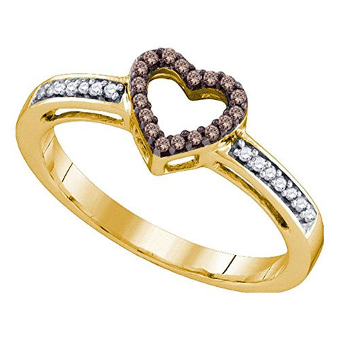 Brown Diamond Heart Ring with White Diamond Accents 32 Diamonds 10k Yellow Gold, 7