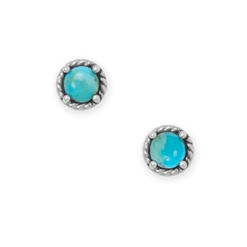 Sterling Silver Reconstituted Turquoise Stud Earrings with Rope Design