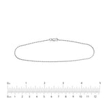 Rhodium-plated Sterling Silver 10-inch Diamond-cut Rope Chain 1.3mm Wide Non-tarnish