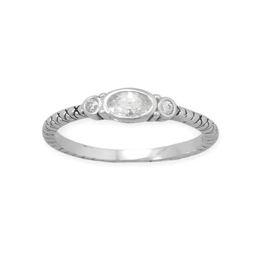 AzureBella Jewelry Sparkling Cubic Zirconia 3-Stone Stacking Ring Rhodium on Sterling Silver