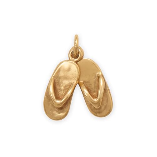 3-D Moveable Pair of Sandals Flip Flops Charm Gold-plated Sterling Silver