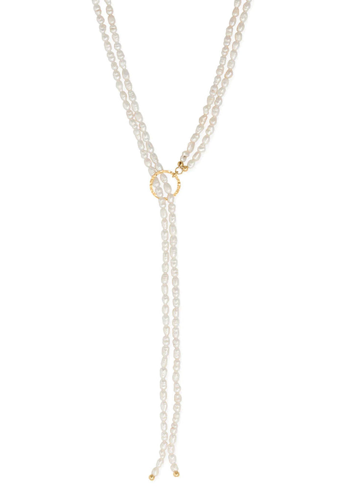 Cultured Freshwater Pearl Two Strand Lariat Necklace 14k Gold Filled 24-inch Length