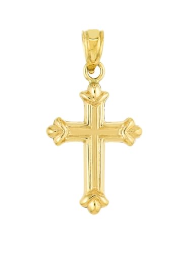 14k Yellow Gold Cross Pendant with Fleuree Design 25x12mm
