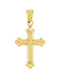 14k Yellow Gold Cross Pendant with Fleuree Design 25x12mm
