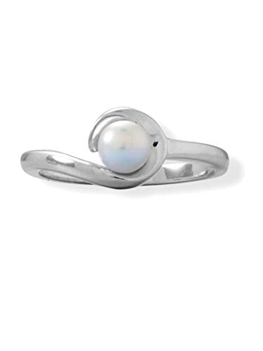 AzureBella Jewelry Cultured Freshwater Pearl Ring Rhodium on Sterling Silver Hook Design