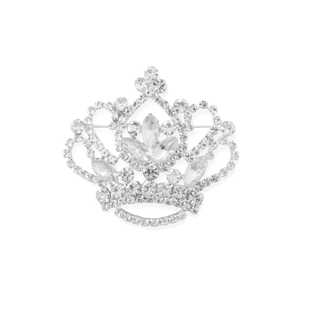 Fashion Crown Pin with Crystals Silver Tone