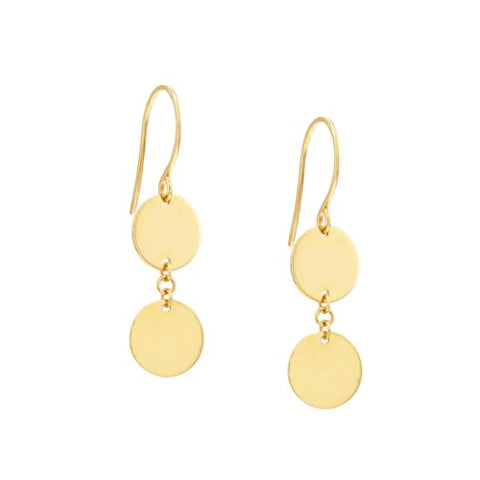 14K Yellow Gold High Polish Double Disk Earrings