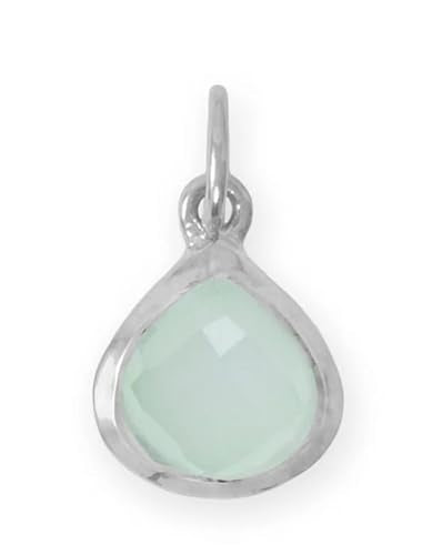 Sterling Silver Faceted Genuine Aqua Chalcedony Charm Pear Shape