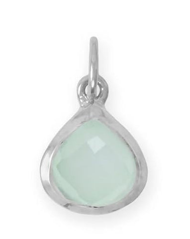 Sterling Silver Faceted Genuine Aqua Chalcedony Charm Pear Shape