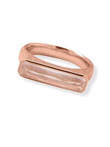 14k Rose Gold-plated Bar Ring with Rose Quartz Stone