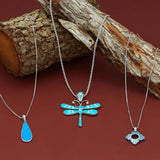 Handmade Sterling Silver Dragonfly Necklace with Reconstituted Turquoise and Synthetic Opal Inlay on Rope Chain