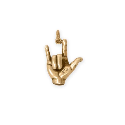AzureBella Jewelry I Love You Hand Sign Language Charm Gold-plated Sterling Silver