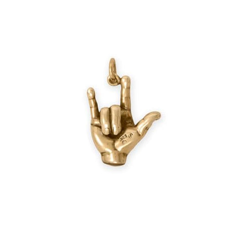 AzureBella Jewelry I Love You Hand Sign Language Charm Gold-plated Sterling Silver